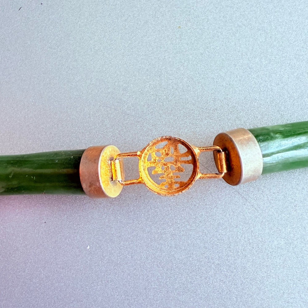4 Lucky Wishes Natural Green Jade Nephrite Gold Tone Link Vintage Bracelet - Picture 4 of 9
